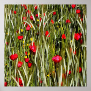 Rote Pflaumen in einem Rollfeld Poster
