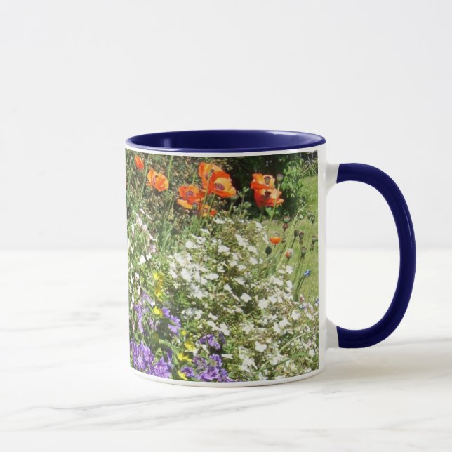 Rote Pflaumen in farbenfroher Blumenfotografie Tasse (Rechts)