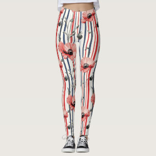 Rote Pflaumen mit blauen Blätter und Streifenmuste Leggings