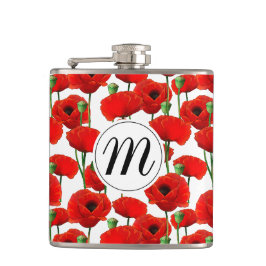 Rote Pflaumen Muster und Monogramm Flachmann