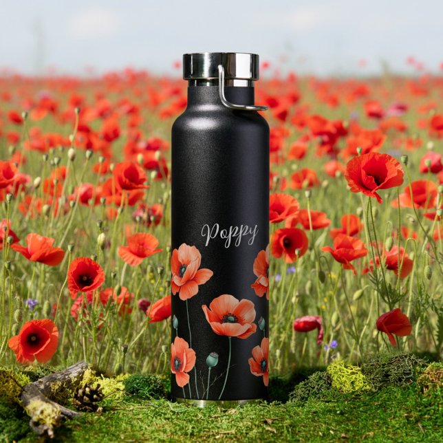 Rote Pflaumen Name Floral Thermal Trinkflasche (Pop your name on this pretty poppy tumbler)