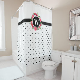 Rote Pflaumen, rosa Rosen, Kraut-Monogramm Duschvorhang