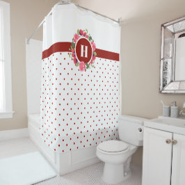 Rote Pflaumen, rosa Rosen, Kraut-Monogramm Duschvorhang