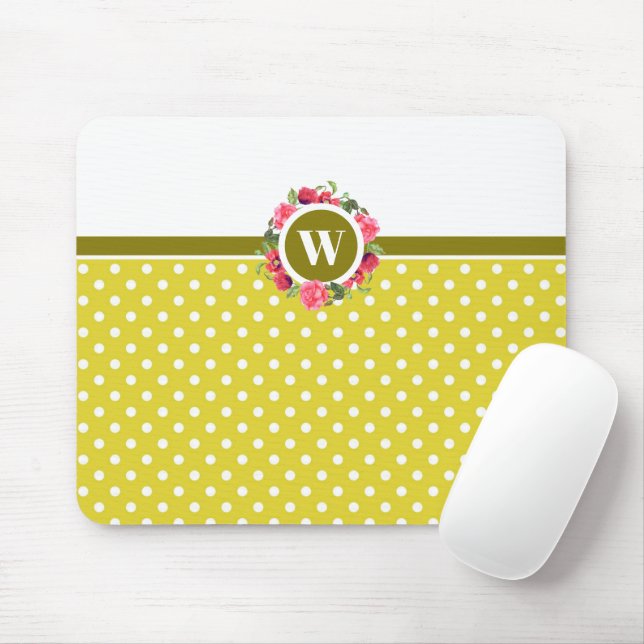 Rote Pflaumen, rosa Rosen, Monogramm Mousepad (Mit Mouse)