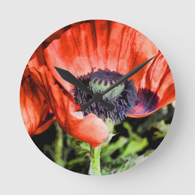 Rote Pflaumen & Stamen Blume Florenz Runde Wanduhr (Vorderseite)
