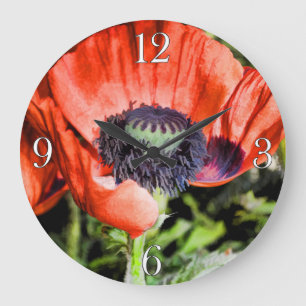 Rote Pflaumen und Stamen Blume Foto Clock Große Wanduhr