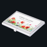Rote Pflaumen Visitenkarten Dose<br><div class="desc">Elegante moderne rote Mohnblumen Blume Rand,  anpassbare Visitenkartenhalter Vorlage.</div>