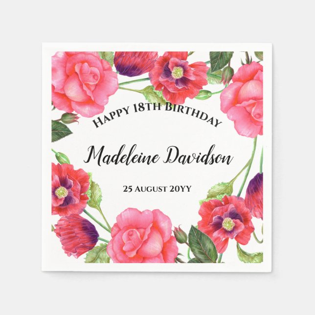 Rote Pflaumen Wasserfarbe Rosa Rosenkreidedesign Serviette (Vorderseite)