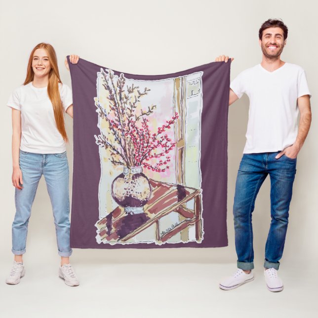 Rote Pflaumenblüten Fleecedecke (Beispiel)