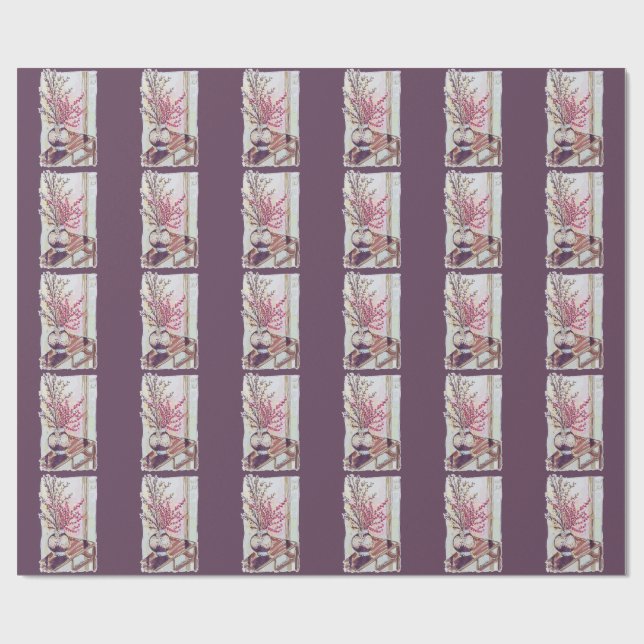 Rote Pflaumenblüten Geschenkpapier (Flach)