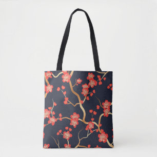 Rote Pflaumenblüten-Gold-Bronze-Marineblume Tasche