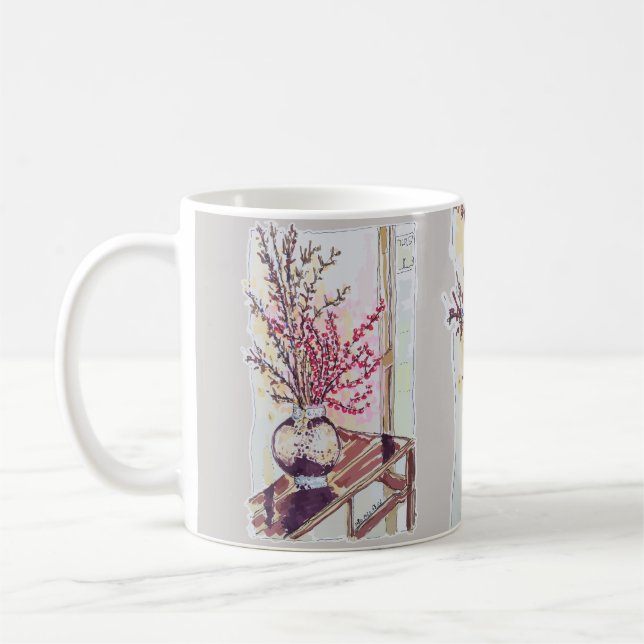 Rote Pflaumenblüten Kaffeetasse (Links)