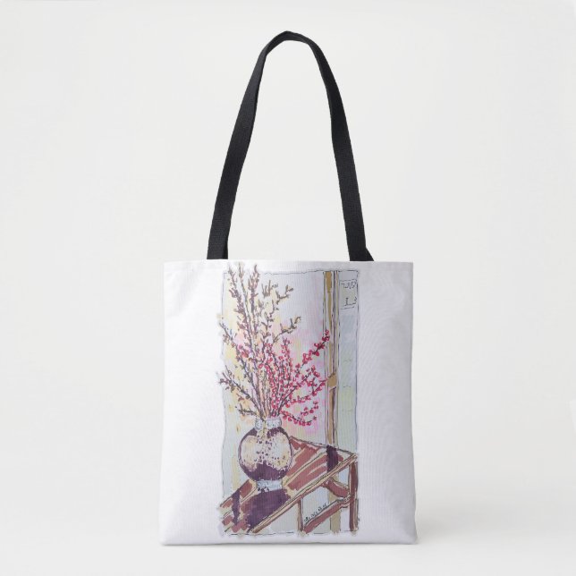 Rote Pflaumenblüten Tasche (Vorderseite)