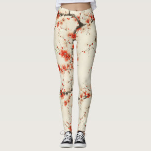Rote Pflaumenblüten-Wasserfarbe - Orientalische Bl Leggings
