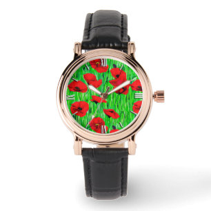 Rote Pflücke in einem grünen Feld Armbanduhr