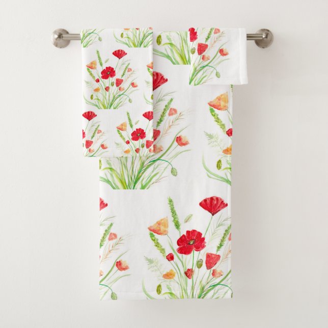 Rote Pfoten Blume Blumengarten Orange Badhandtuch Set (Insitu)