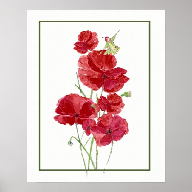 Rote Pfoten & Hummingbird Garden Kunst Poster (Vorne)