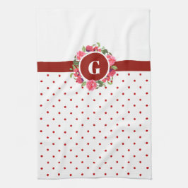 Rote Pfoten, Rosa Rosenblume Monogramm Geschirrtuch