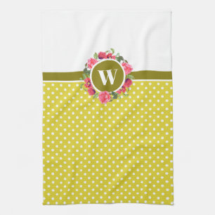 Rote Pfoten, Rosa Rosenblume Monogramm Geschirrtuch