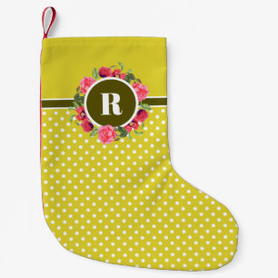 Rote Pfoten, Rosa Rosenblume Monogramm Kleiner Weihnachtsstrumpf