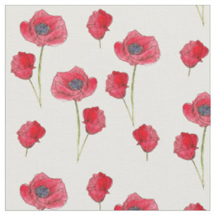 Rote Pfoten Wasserfarbene Wildblumen Botanische Ku Stoff