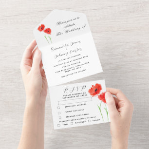 Rote Pfoten Wildblume Wasserfarben Hochzeit der Bl All In One Einladung