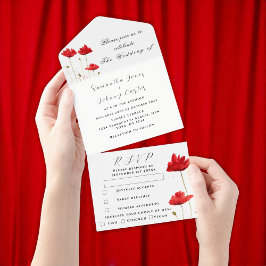 Rote Pfoten Wildblume Wasserfarben Hochzeit der Bl All In One Einladung