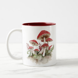Rote Pilze aus dem Aquarell Zweifarbige Tasse