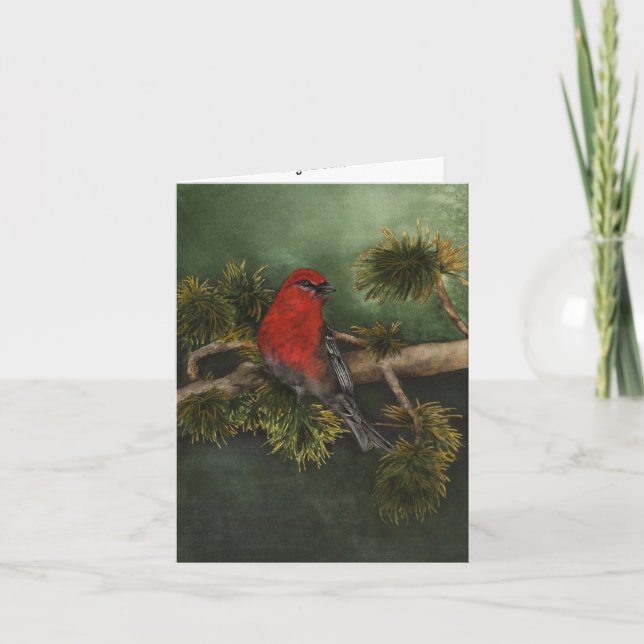 Rote Pine Grosbeak Bullfinch Bird Grußkarte Karte (Vorderseite)