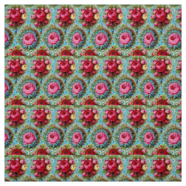 ROTE PINK-GELBROSEN IN BLAU STOFF (Muster)