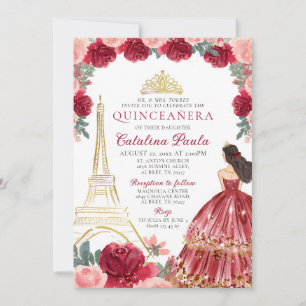 Rote Pink Gold Tiara Paris Quinceañera Einladung