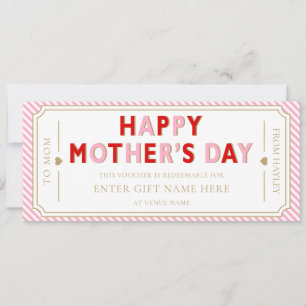 Rote Pink Happy Mother's Day Geschenkgutschein Kar Einladung