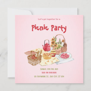 Rote-Pink-Picknick-Illustration Flachkarte