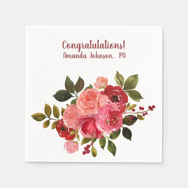 Rote Pinke Blumige Rose Abschluss Serviette (Vorderseite)