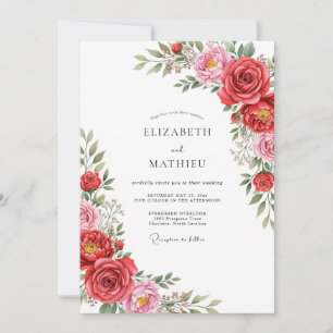 Rote Pinke Blüten Hochzeit Einladung