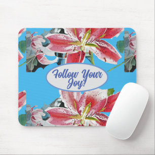 Rote Pinke Lilie Lillies floral Blau Ihre Freude G Mousepad