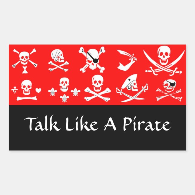 ROTE PIRATBANNER, KREUZTE, SCHWERTER RECHTECKIGER AUFKLEBER (Vorderseite)