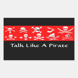 ROTE PIRATBANNER SKULL, KROSSIERTE BONNEN, SCHWERT RECHTECKIGER AUFKLEBER