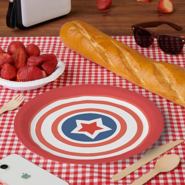 Rote Platte mit weißer Rundlinie und Center Star Pappteller (Picknick)