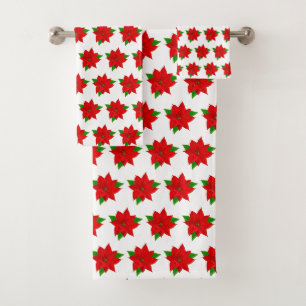 Rote Poinsettia Blume auf Weiß Badhandtuch Set