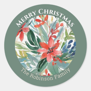 Rote Poinsettia Blume Blätter Elegant Botanisch Runder Aufkleber