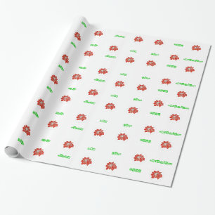 Rote Poinsettia Blume und Grüne Wörter wrapping Geschenkpapier