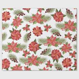 Rote Poinsettia-Blume und Holzoberries Geschenkpapier