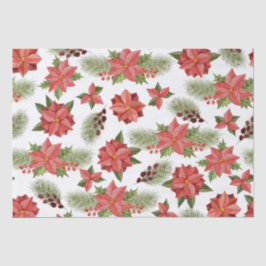 Rote Poinsettia-Blume und Holzoberries Seidenpapier