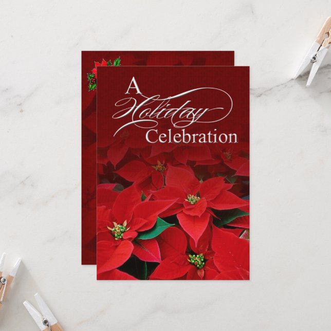 Rote Poinsettia Feierlichkeiten Einladung (Vorderseite/Rückseite Beispiel)