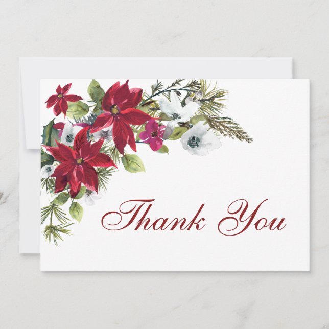 Rote Poinsettia Floral Aquarell Dankeskarte (Vorderseite)