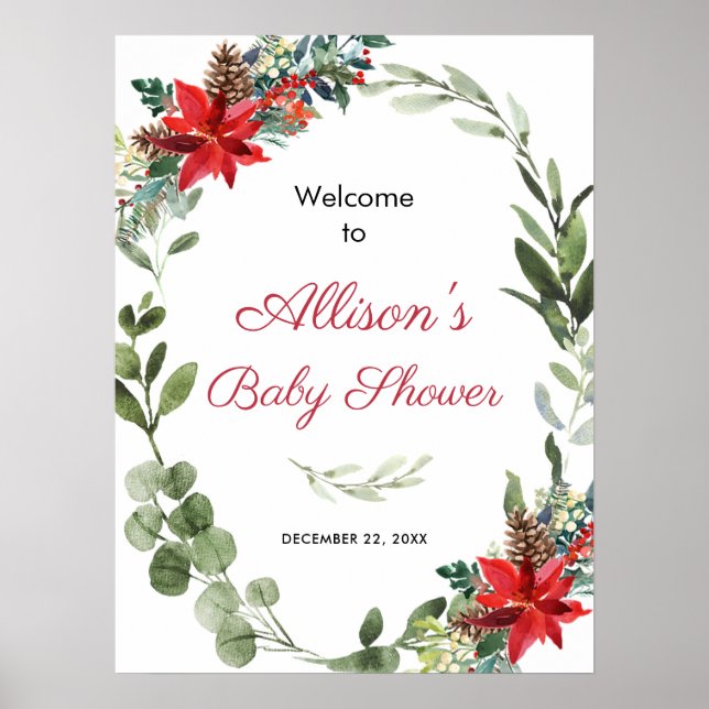 Rote Poinsettia Grüne Babydusche Begrüßungspaket Poster (Vorne)