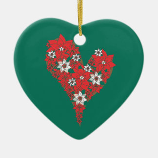 Rote Poinsettia-Herz-frohe Weihnacht-Verzierung Keramik Ornament