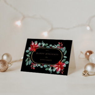 Rote Poinsettia Holiday Floral Monogramm geklappt Karte