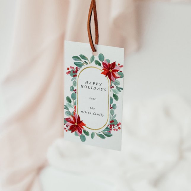 Rote Poinsettia Holiday Floral Monogramm Geschenkanhänger (Von Creator hochgeladen)